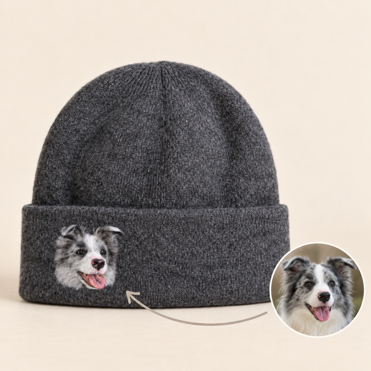 Custom Wool-Felt Pet Portrait Hat & Scarf