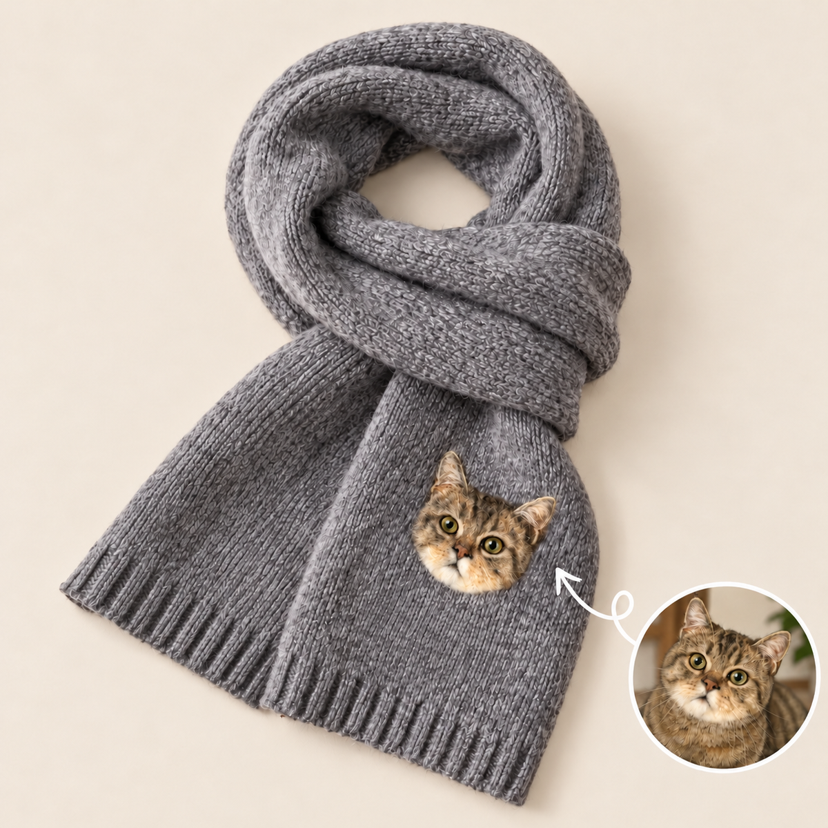 Custom Wool-Felt Pet Portrait Hat & Scarf